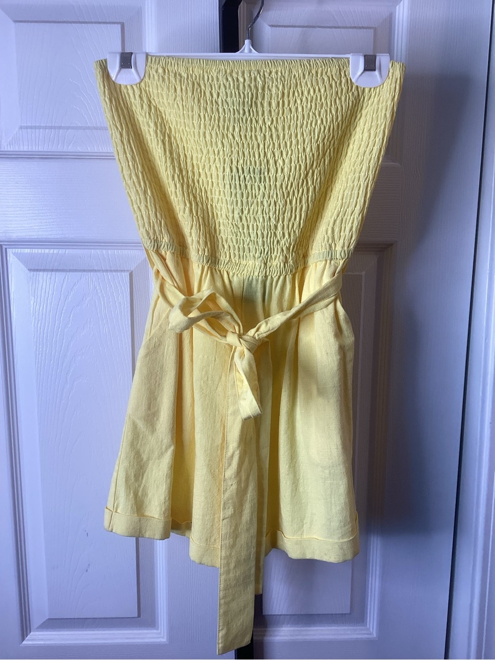 Sunny Yellow Strapless Smocked Romper with Tie Waist, size Small, NWT